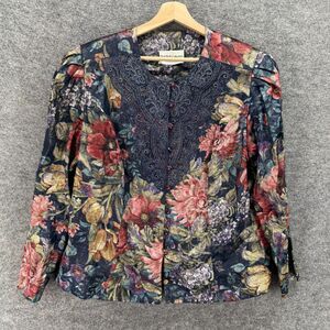 Nah Nah Collection Jacket Women 20W Plus Blue Floral Button Up Long Sleeve